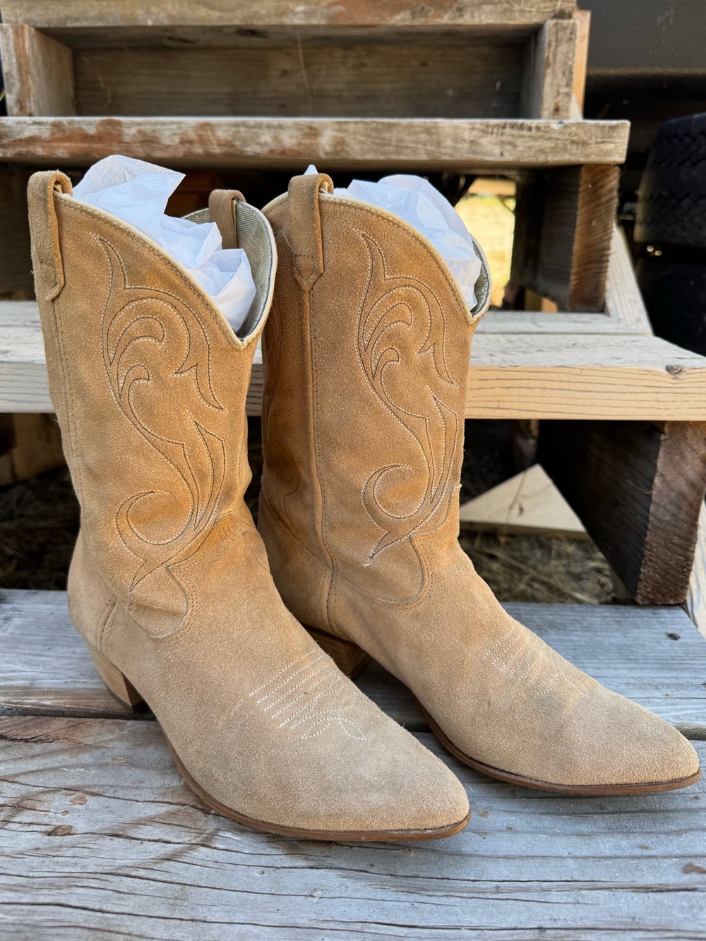 dingo Tan Suede Western Heeled Boots